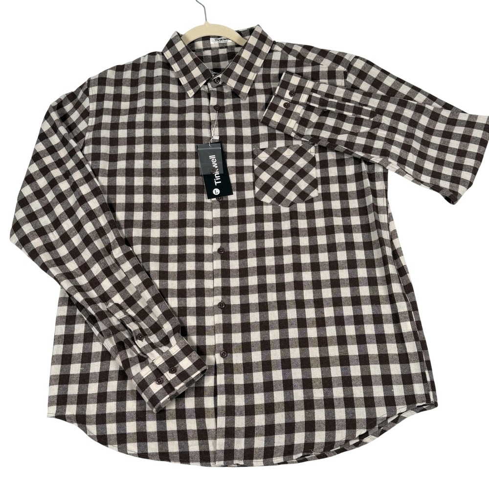 Gingham Plaid Flannel Shirt Large Button Up LS Fall Fashion Smart Casual Pocket